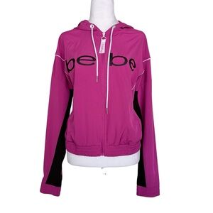 Bebe Sporty Hooded Windbreaker Hot Pink Full-Zip Women’s Jacket Sz Large